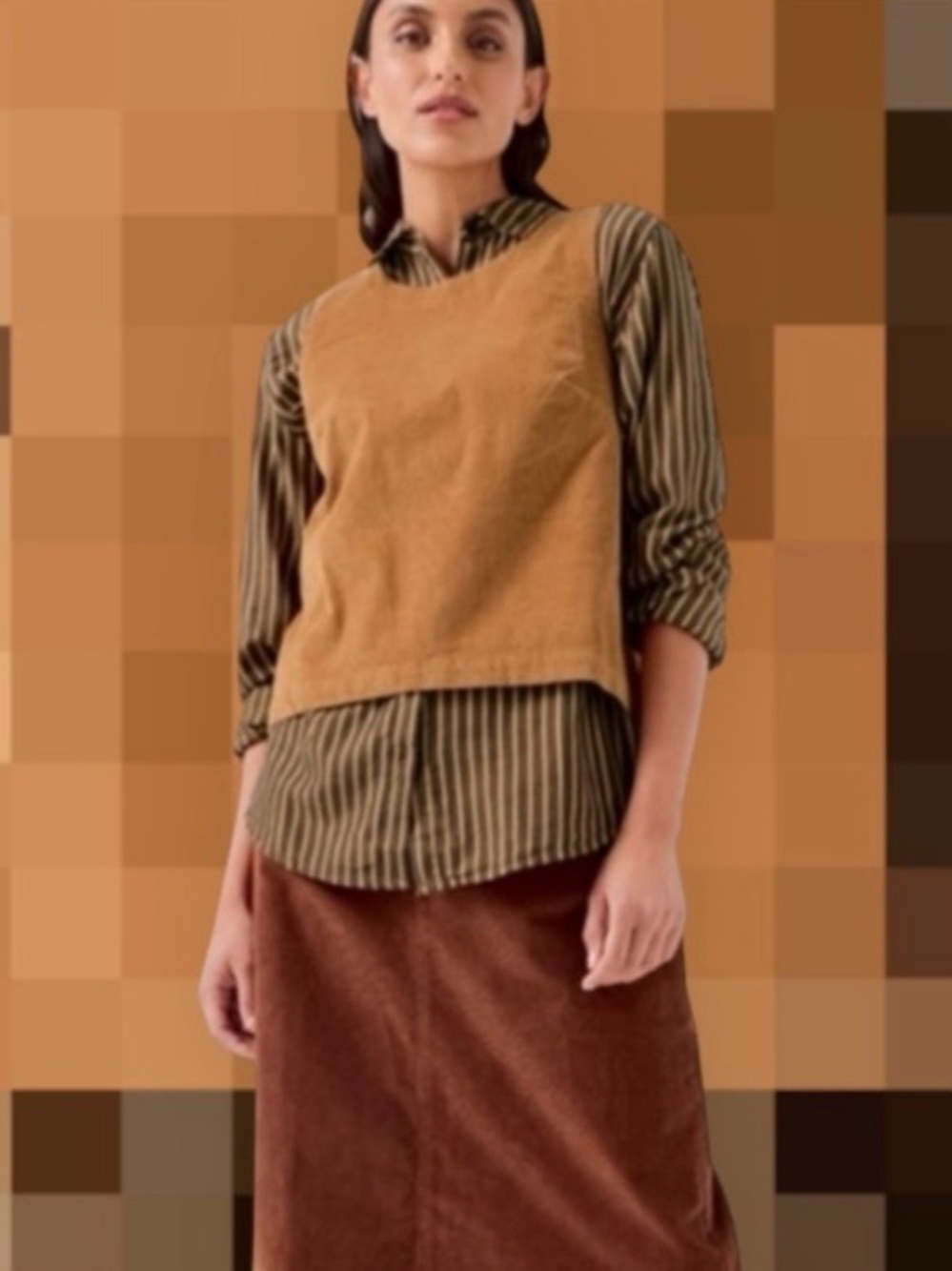 PACT MODERN CORDUROY BUTTON BACK TANK SIZE LARGE IN CAMEL